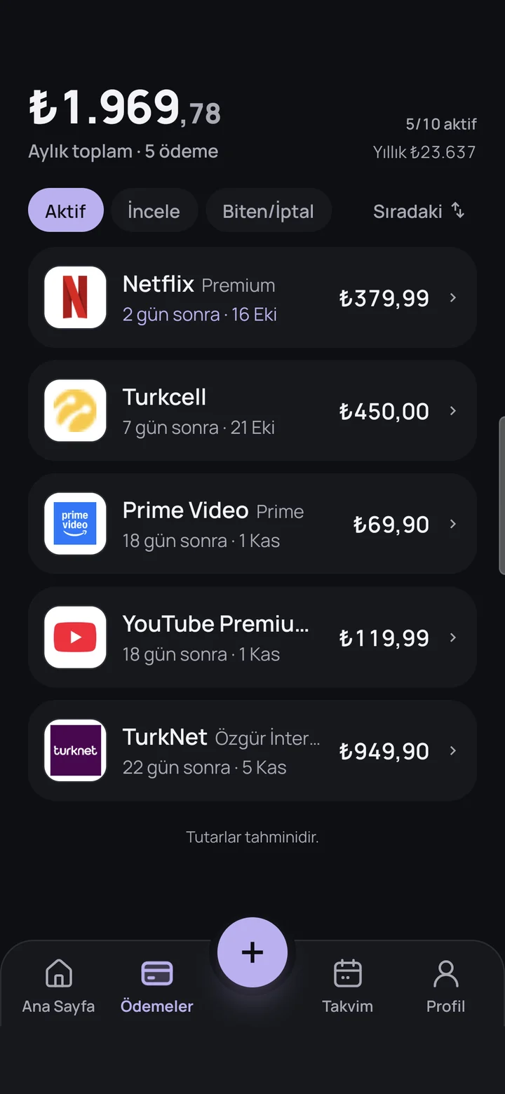 Ritvelo ödemeler listesi ekranı